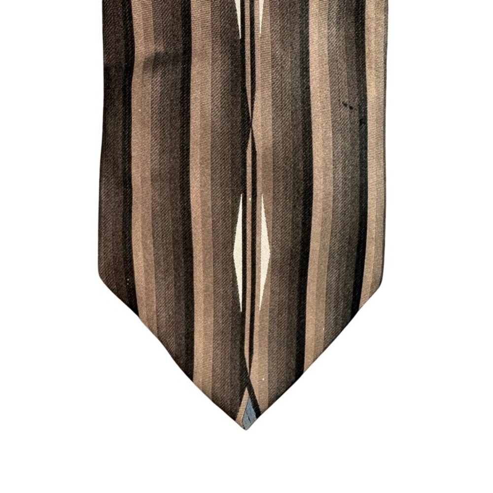 Pierre Cardin Mens Silk Tie Brown Tan Black Striped Geometric Hand Made